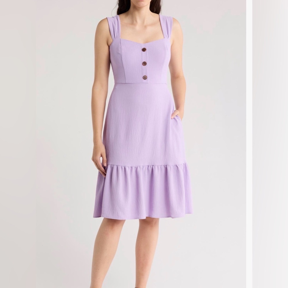 Eliza J Lavender Sleeveless Midi Dress Size 14 Button Front Pockets